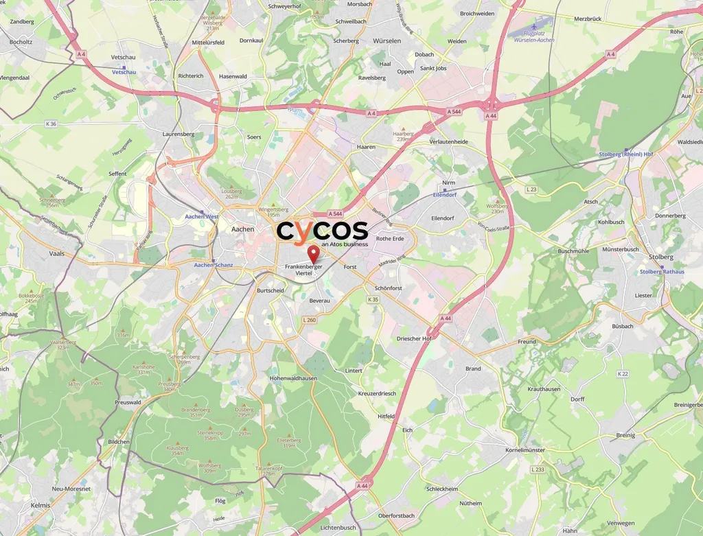 Map showing cycos AG office location at Viktoriaallee 13, Aachen