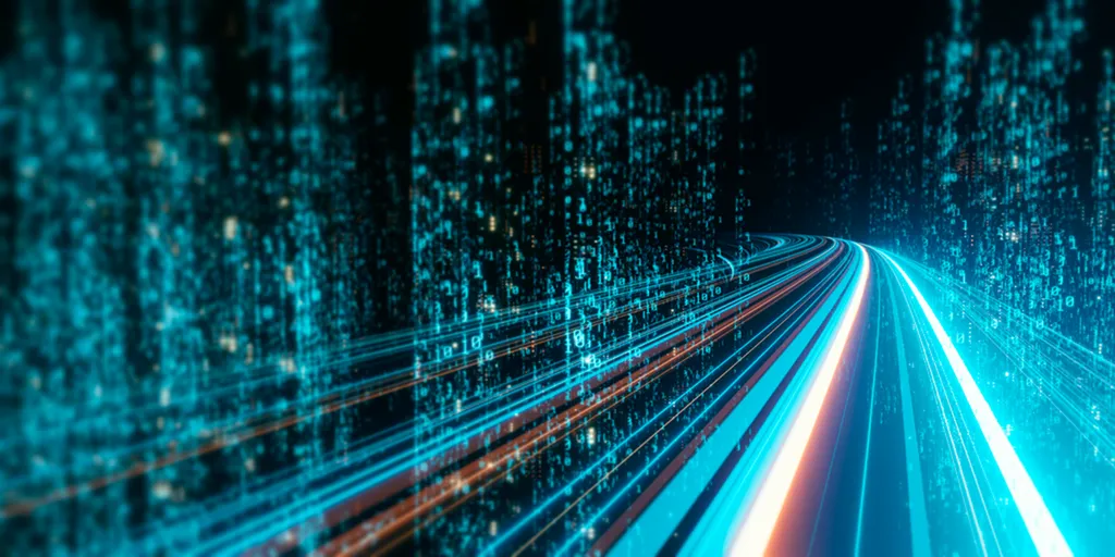 A visual representation of a data stream with vibrant colors and flowing digital information